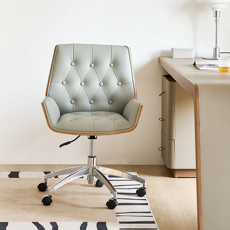 Contemporary Nordic Swivel Microfiber & Genuine Leather Wood Steel Square Desk Chair With Armrest And Backrest For Home Office Or Study DFM-F