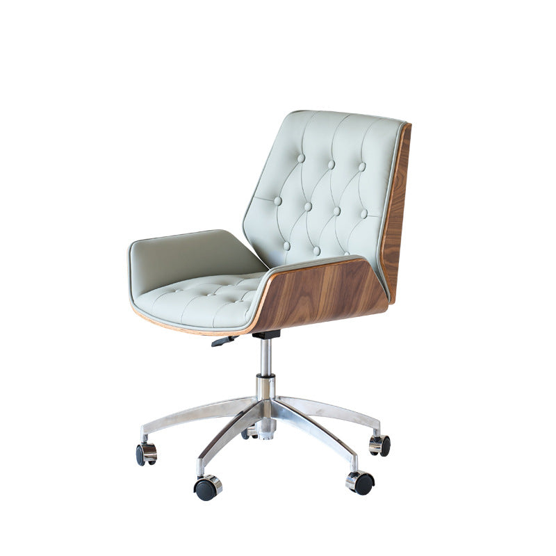 Contemporary Nordic Swivel Microfiber & Genuine Leather Wood Steel Square Desk Chair With Armrest And Backrest For Home Office Or Study