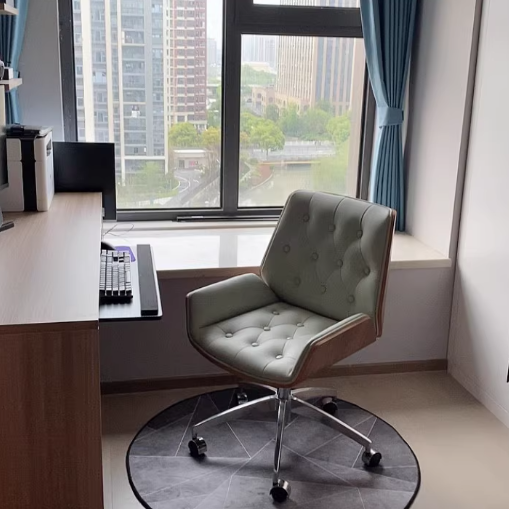 Contemporary Nordic Swivel Microfiber & Genuine Leather Wood Steel Square Desk Chair With Armrest And Backrest For Home Office Or Study DFM-F