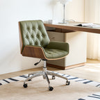 Contemporary Nordic Swivel Microfiber & Genuine Leather Wood Steel Square Desk Chair With Armrest And Backrest For Home Office Or Study DFM-F