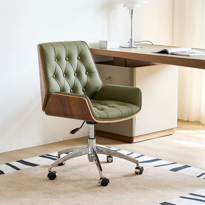 Contemporary Nordic Swivel Microfiber & Genuine Leather Wood Steel Square Desk Chair With Armrest And Backrest For Home Office Or Study