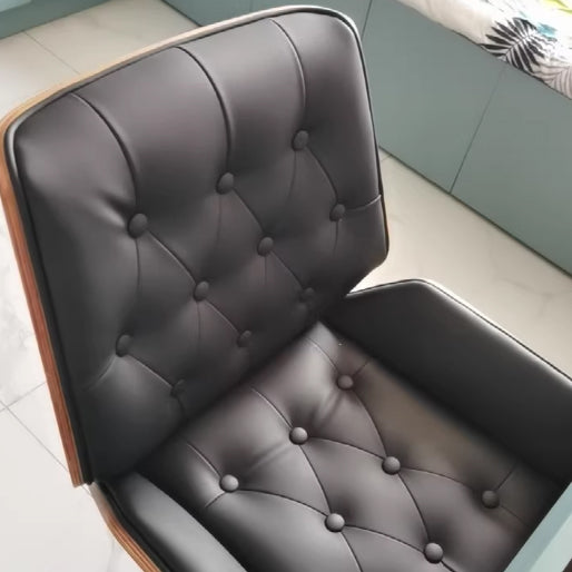 Contemporary Nordic Swivel Microfiber & Genuine Leather Wood Steel Square Desk Chair With Armrest And Backrest For Home Office Or Study