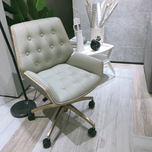 Contemporary Nordic Swivel Microfiber & Genuine Leather Wood Steel Square Desk Chair With Armrest And Backrest For Home Office Or Study DFM-F