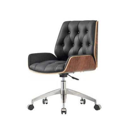 Contemporary Nordic Swivel Microfiber & Genuine Leather Wood Steel Square Desk Chair With Armrest And Backrest For Home Office Or Study