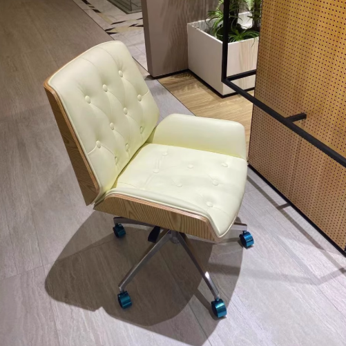 Contemporary Nordic Swivel Microfiber & Genuine Leather Wood Steel Square Desk Chair With Armrest And Backrest For Home Office Or Study
