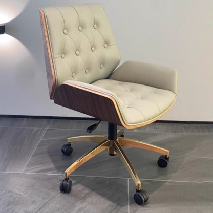 Contemporary Nordic Swivel Microfiber & Genuine Leather Wood Steel Square Desk Chair With Armrest And Backrest For Home Office Or Study