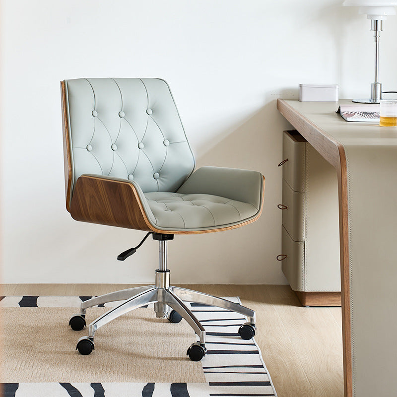 Contemporary Nordic Swivel Microfiber & Genuine Leather Wood Steel Square Desk Chair With Armrest And Backrest For Home Office Or Study DFM-F