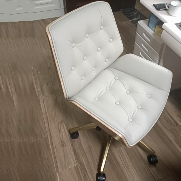 Contemporary Nordic Swivel Microfiber & Genuine Leather Wood Steel Square Desk Chair With Armrest And Backrest For Home Office Or Study DFM-F