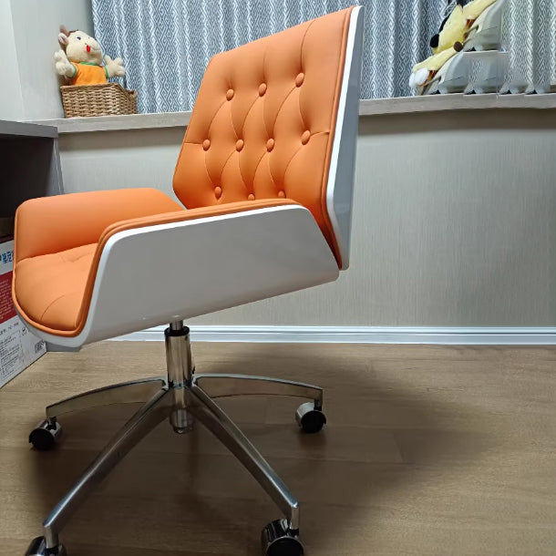 Contemporary Nordic Swivel Microfiber & Genuine Leather Wood Steel Square Desk Chair With Armrest And Backrest For Home Office Or Study DFM-F