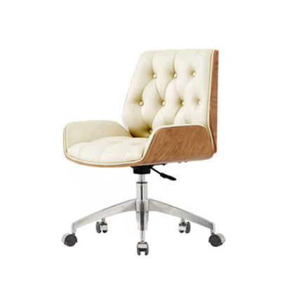 Contemporary Nordic Swivel Microfiber & Genuine Leather Wood Steel Square Desk Chair With Armrest And Backrest For Home Office Or Study