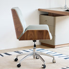 Contemporary Nordic Swivel Microfiber & Genuine Leather Wood Steel Square Desk Chair With Armrest And Backrest For Home Office Or Study DFM-F