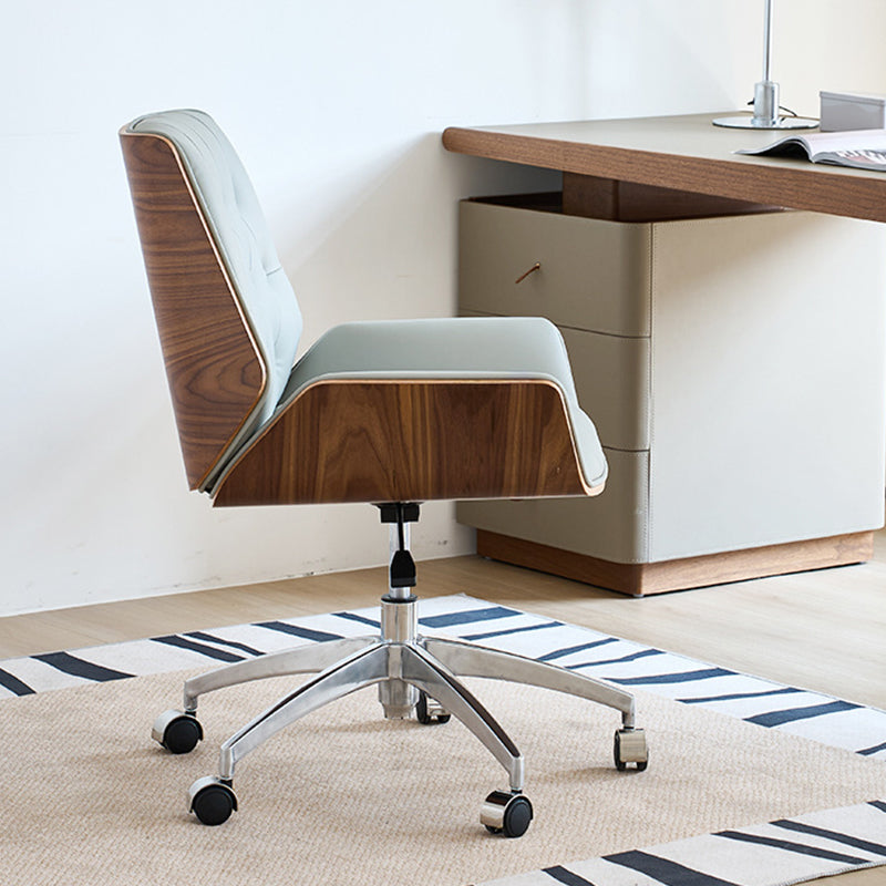 Contemporary Nordic Swivel Microfiber & Genuine Leather Wood Steel Square Desk Chair With Armrest And Backrest For Home Office Or Study