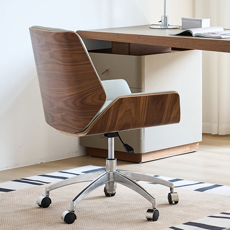 Contemporary Nordic Swivel Microfiber & Genuine Leather Wood Steel Square Desk Chair With Armrest And Backrest For Home Office Or Study DFM-F