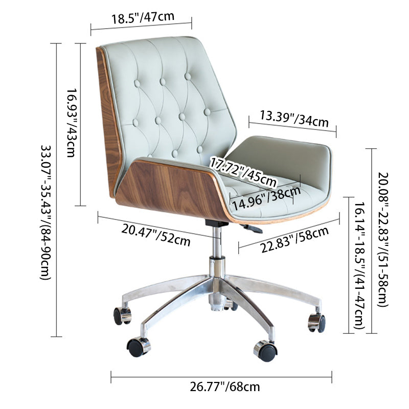 Contemporary Nordic Swivel Microfiber & Genuine Leather Wood Steel Square Desk Chair With Armrest And Backrest For Home Office Or Study DFM-F