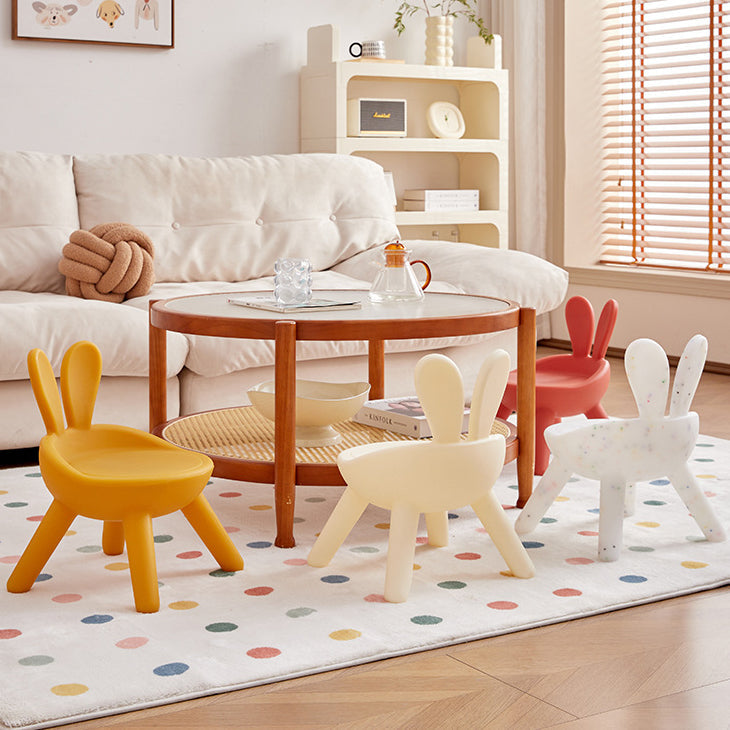 Lumendat Contemporary Creative Kids PE Bunny Ear Round Footstool With Backrest For Entryway And Living Room Lumendat