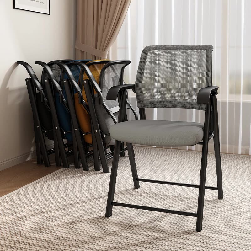 Modern Minimalist Foldable Mesh Sponge Carbon Steel Square Desk Chair With Backrest And Armrests For Home Office Or Study DFM-F