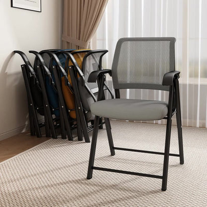 Modern Minimalist Foldable Mesh Sponge Carbon Steel Square Desk Chair With Backrest And Armrests For Home Office Or Study