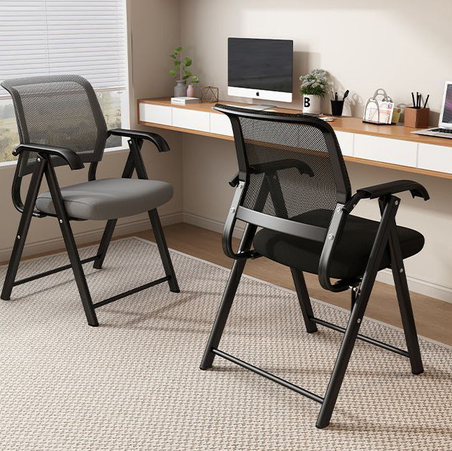 Modern Minimalist Foldable Mesh Sponge Carbon Steel Square Desk Chair With Backrest And Armrests For Home Office Or Study DFM-F