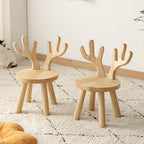 Lumendat Contemporary Creative Solid Wood Antler Round Kids Low Stool With Backrest For Living Room And Entryway Lumendat