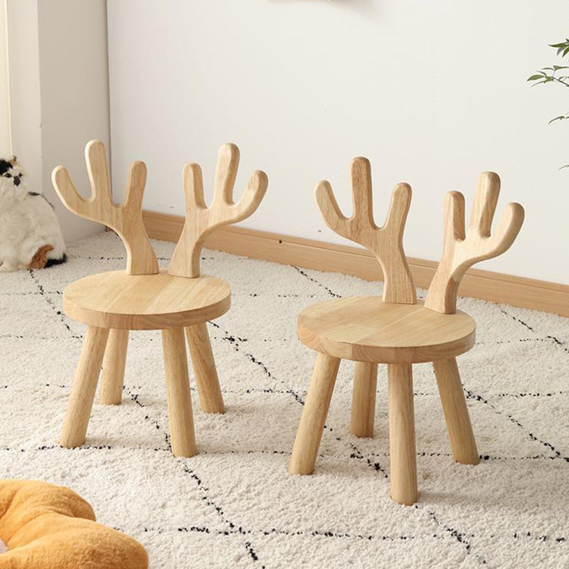 Lumendat Contemporary Creative Solid Wood Antler Round Kids Low Stool With Backrest For Living Room And Entryway Lumendat