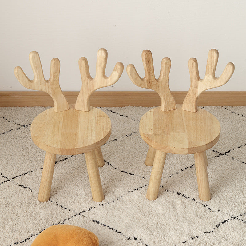 Lumendat Contemporary Creative Solid Wood Antler Round Kids Low Stool With Backrest For Living Room And Entryway Lumendat