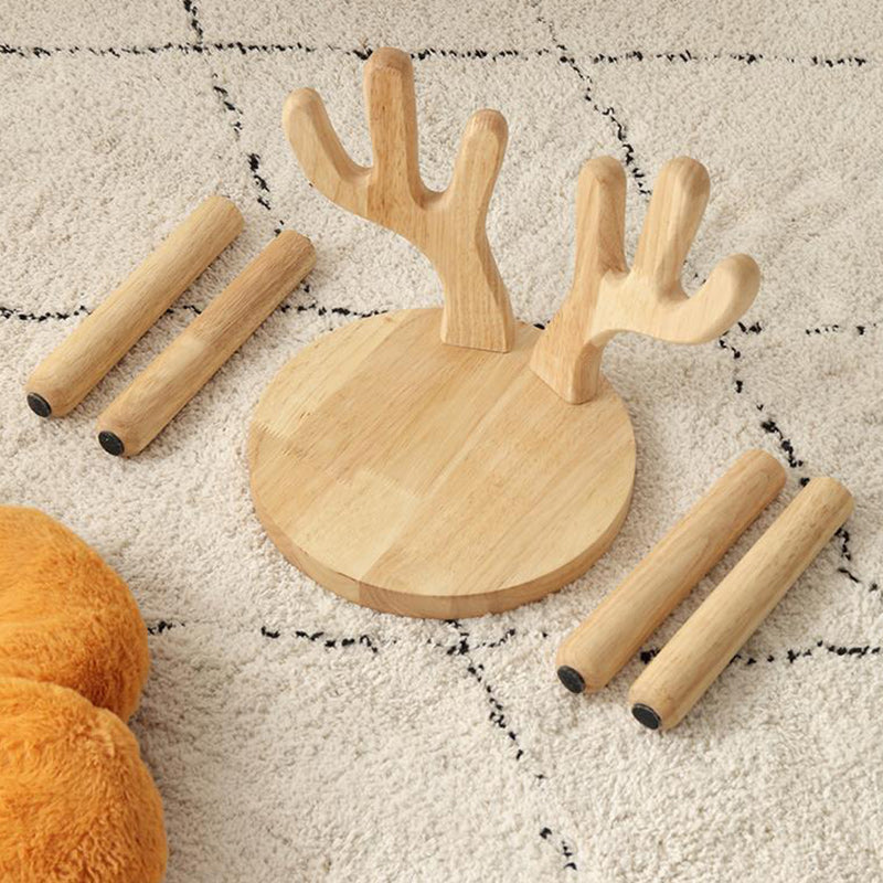 Lumendat Contemporary Creative Solid Wood Antler Round Kids Low Stool With Backrest For Living Room And Entryway Lumendat