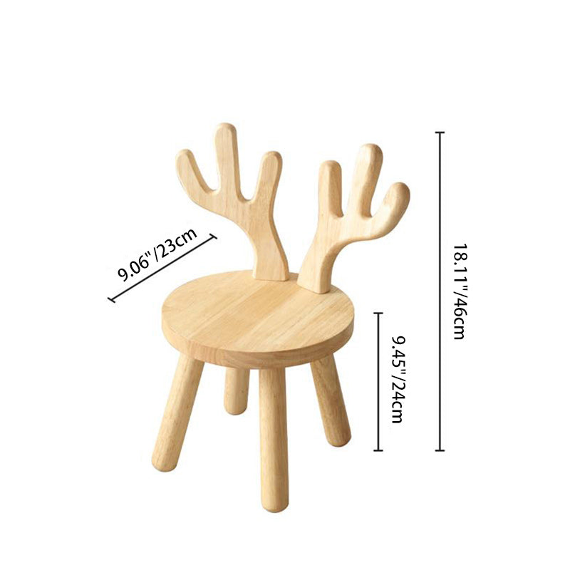 Lumendat Contemporary Creative Solid Wood Antler Round Kids Low Stool With Backrest For Living Room And Entryway Lumendat