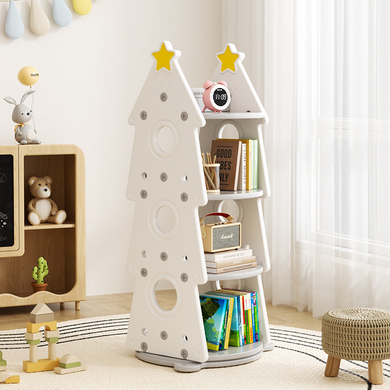Contemporary Creative Christmas Tree-Shaped Eco-Friendly HDPE Rotatable Bookshelves 4-Tier For Home Office DFM-F