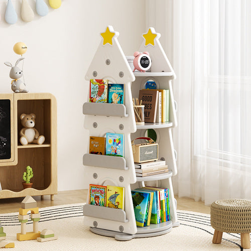 Contemporary Creative Christmas Tree-Shaped Eco-Friendly HDPE Rotatable Bookshelves 4-Tier For Home Office DFM-F