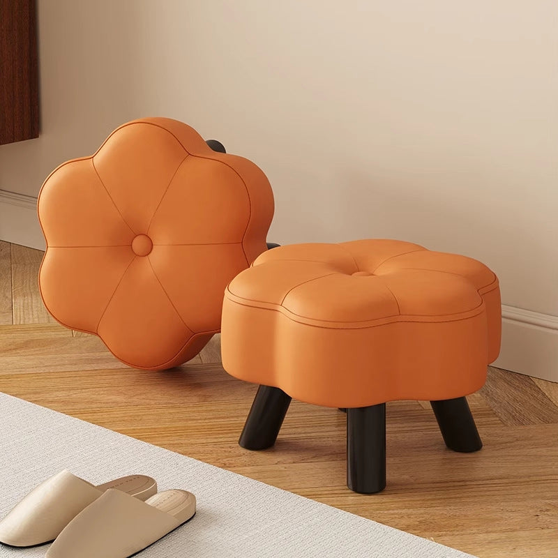 Lumendat Modern Minimalist Floral-Shaped Cat-Scratch-Resistant Leather Solid Wood Chair Backless Armless For Living Room Lumendat