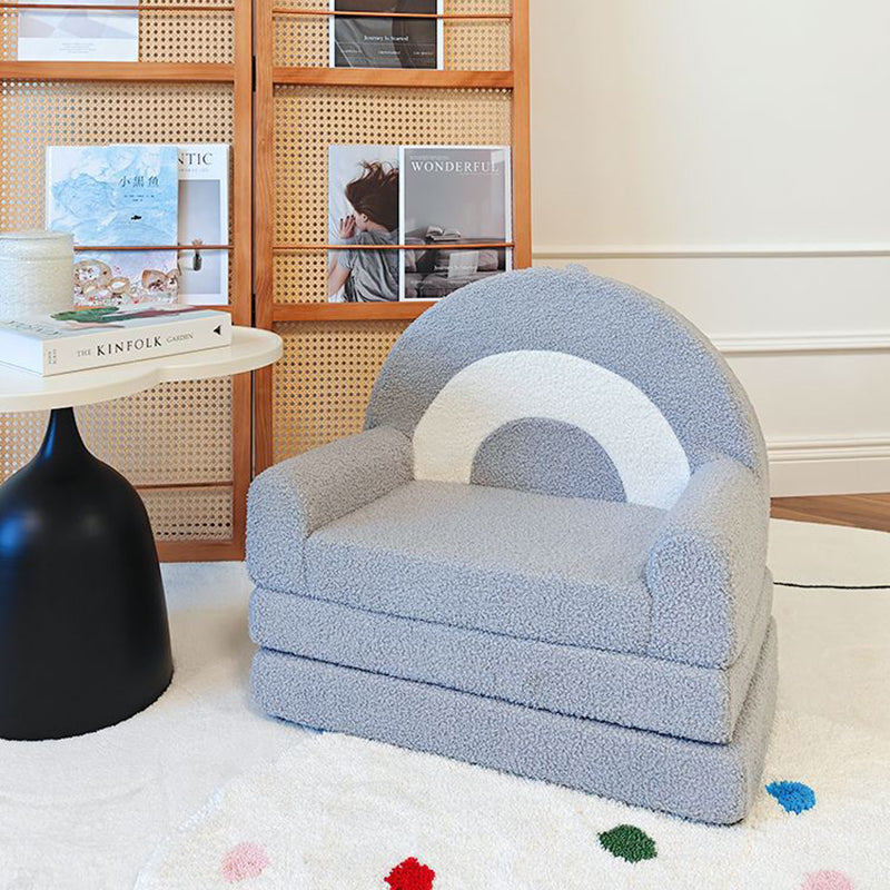 Lumendat Contemporary Creative Curved Teddy Velvet Foam Kids Foldable Accent Chair Backrest Armrest For Living Room Lumendat