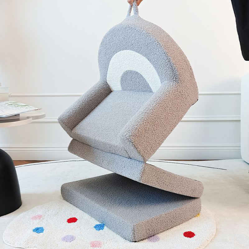 Lumendat Contemporary Creative Curved Teddy Velvet Foam Kids Foldable Accent Chair Backrest Armrest For Living Room Lumendat