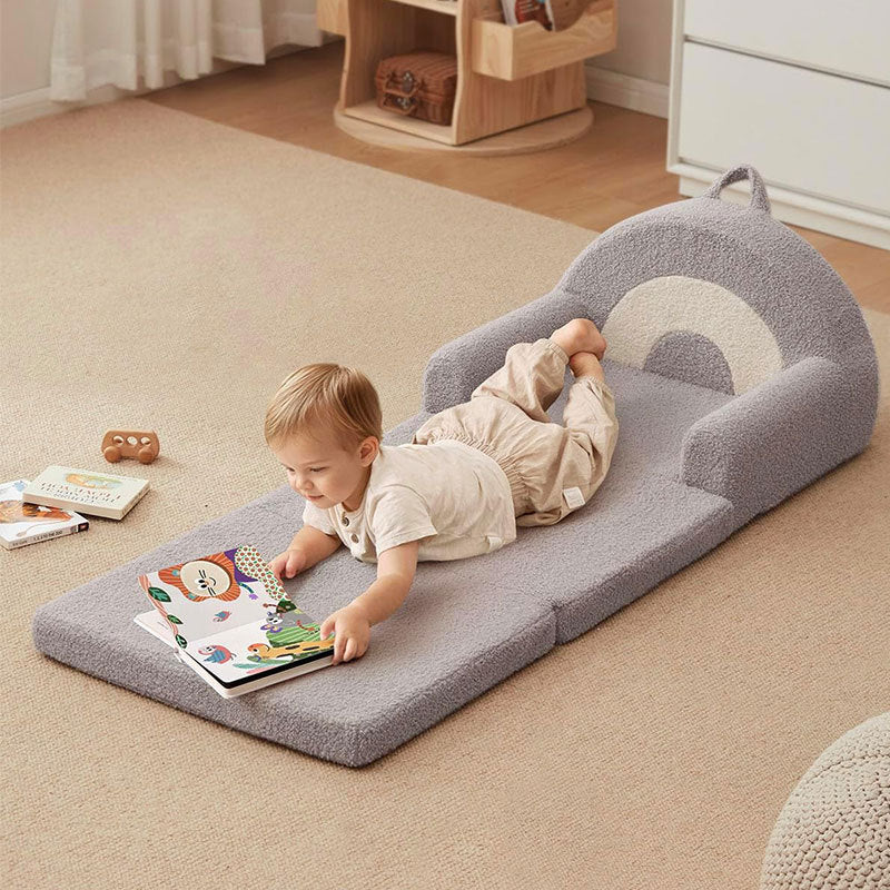 Lumendat Contemporary Creative Curved Teddy Velvet Foam Kids Foldable Accent Chair Backrest Armrest For Living Room Lumendat