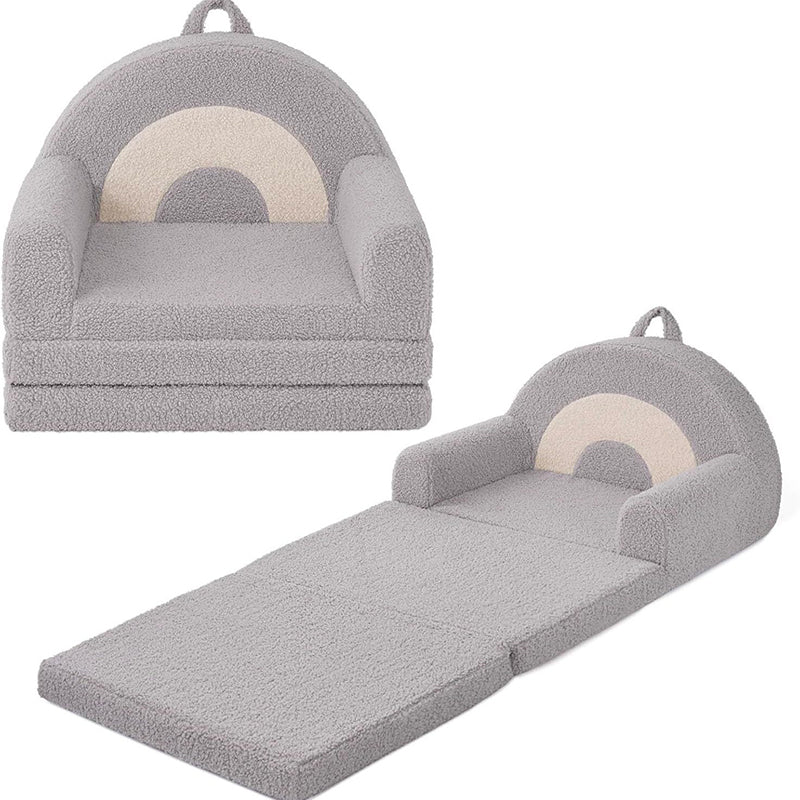Lumendat Contemporary Creative Curved Teddy Velvet Foam Kids Foldable Accent Chair Backrest Armrest For Living Room Lumendat