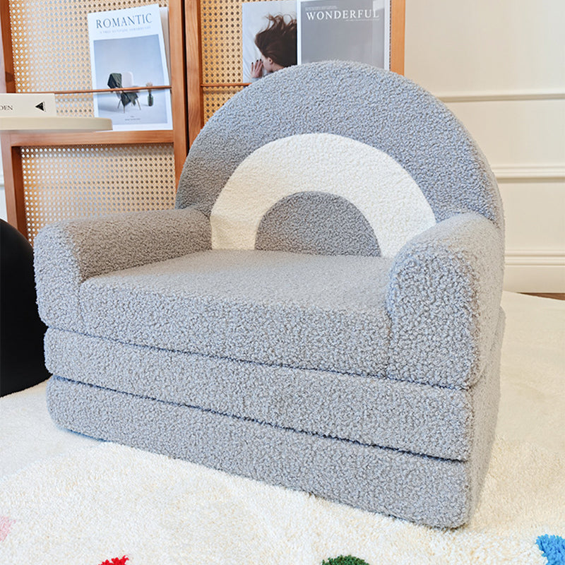 Lumendat Contemporary Creative Curved Teddy Velvet Foam Kids Foldable Accent Chair Backrest Armrest For Living Room Lumendat