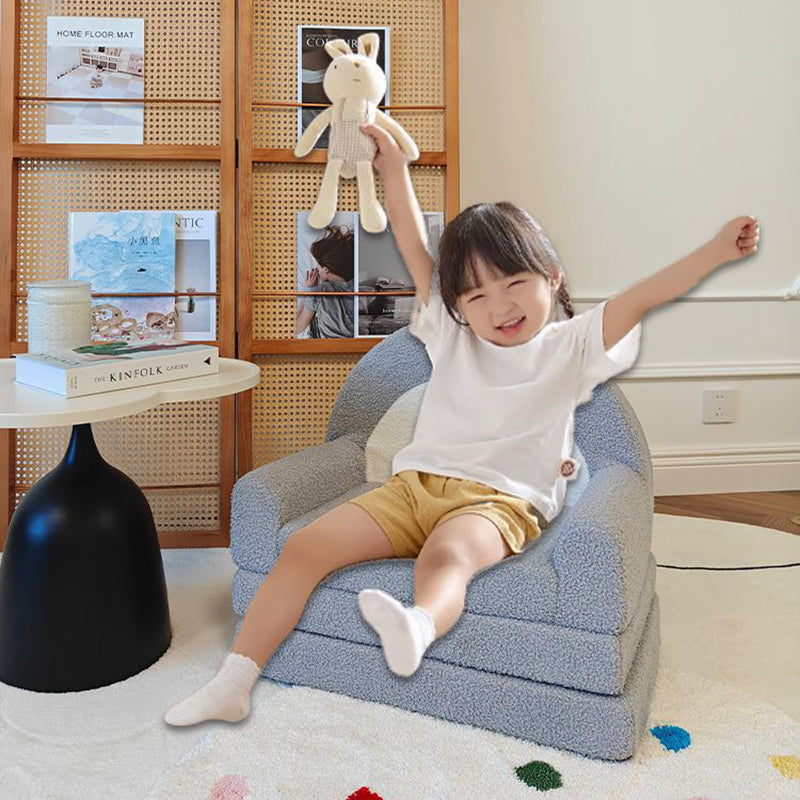 Lumendat Contemporary Creative Curved Teddy Velvet Foam Kids Foldable Accent Chair Backrest Armrest For Living Room Lumendat