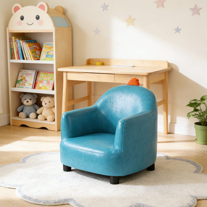 Lumendat Contemporary Creative Dinosaur-Shaped PU Leather Solid Wood Kids Accent Chair Backrest Armrest For Living Room Lumendat