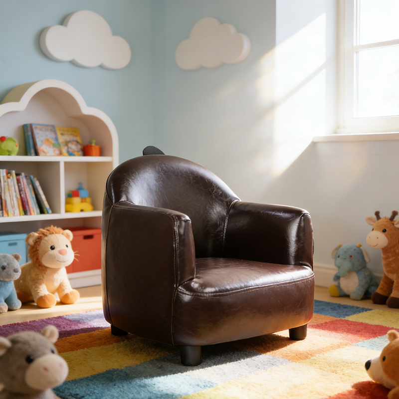 Lumendat Contemporary Creative Dinosaur-Shaped PU Leather Solid Wood Kids Accent Chair Backrest Armrest For Living Room Lumendat