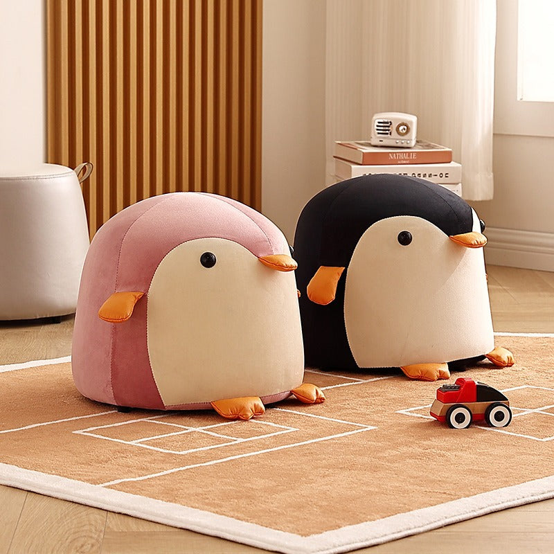 Lumendat Contemporary Creative Kids Penguin Velvet Plywood Low Stool For Living Room Lumendat