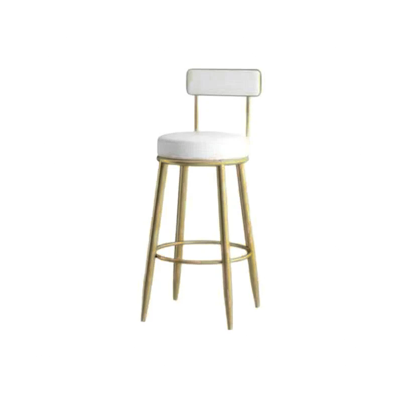 Contemporary Nordic Round PU Leather Microfiber Leather Genuine Leather Better Material Genuine Leather Upholstered Iron Bar Stool Backrest Footrest For Dining Room DFM-F