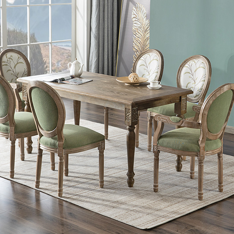 Traditional European Curved Distressed Wooden Frame Velvet Fabric Dining Chair Round Back For Dining Room DFM-F