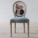 Traditional European Curved Distressed Wooden Frame Velvet Fabric Dining Chair Round Back For Dining Room DFM-F