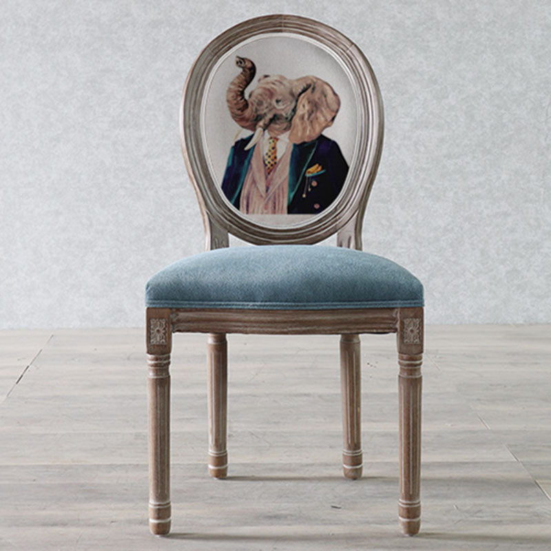 Traditional European Curved Distressed Wooden Frame Velvet Fabric Dining Chair Round Back For Dining Room DFM-F