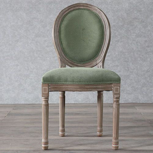 Traditional European Curved Distressed Wooden Frame Velvet Fabric Dining Chair Round Back For Dining Room DFM-F