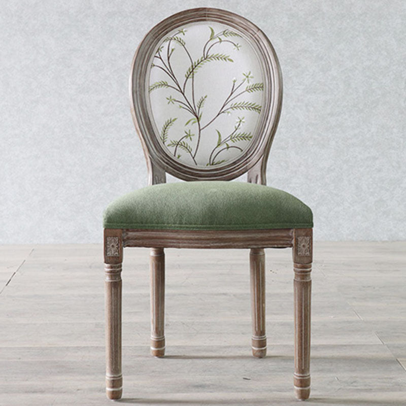 Traditional European Curved Distressed Wooden Frame Velvet Fabric Dining Chair Round Back For Dining Room DFM-F