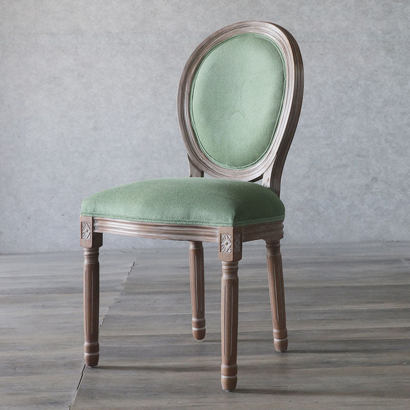 Traditional European Curved Distressed Wooden Frame Velvet Fabric Dining Chair Round Back For Dining Room DFM-F