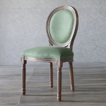 Traditional European Curved Distressed Wooden Frame Velvet Fabric Dining Chair Round Back For Dining Room