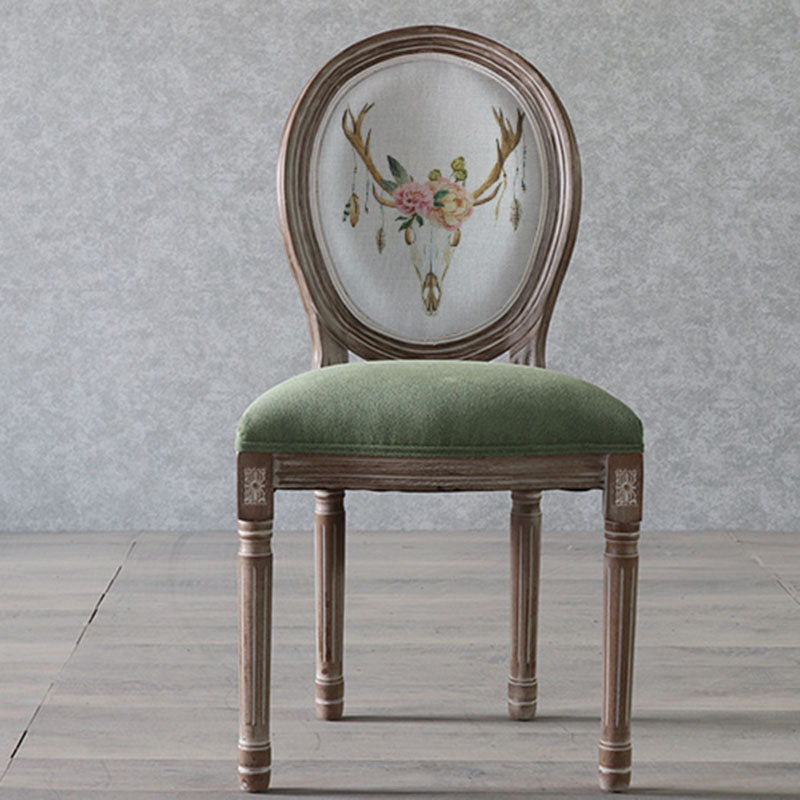 Traditional European Curved Distressed Wooden Frame Velvet Fabric Dining Chair Round Back For Dining Room DFM-F