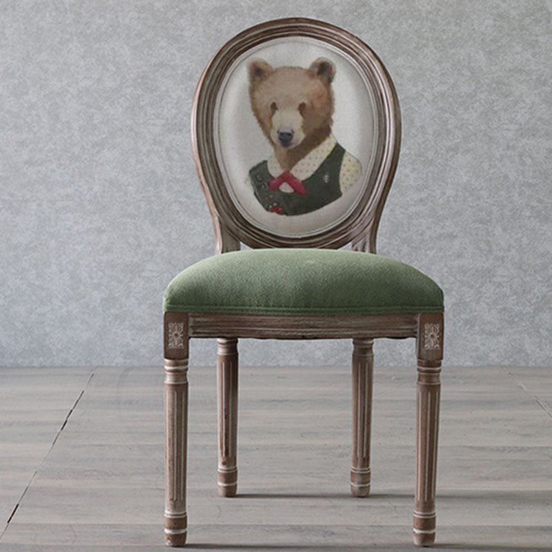 Traditional European Curved Distressed Wooden Frame Velvet Fabric Dining Chair Round Back For Dining Room DFM-F