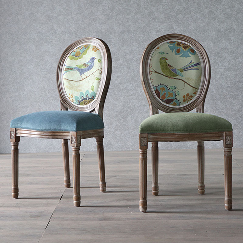 Traditional European Curved Distressed Wooden Frame Velvet Fabric Dining Chair Round Back For Dining Room DFM-F